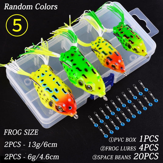 Soft Frog Fishing Lures 4 pcs + 20 space beans + 1 pvc box