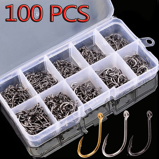 Set 100Pcs Stainless-Steel Fishing Hooks