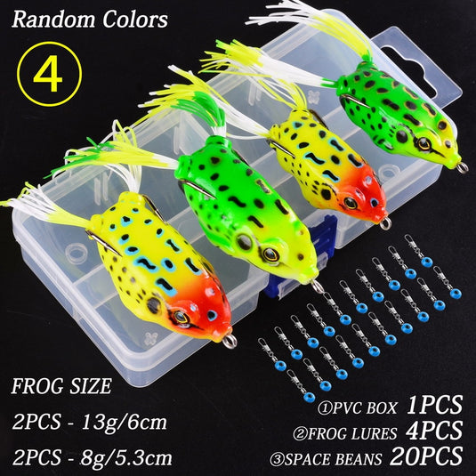 Soft Frog Fishing Lures 4 pcs + 20 space beans + 1 pvc box