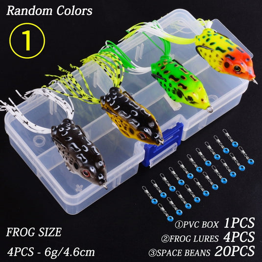 Soft Frog Fishing Lures 4 pcs + 20 space beans + 1 pvc box