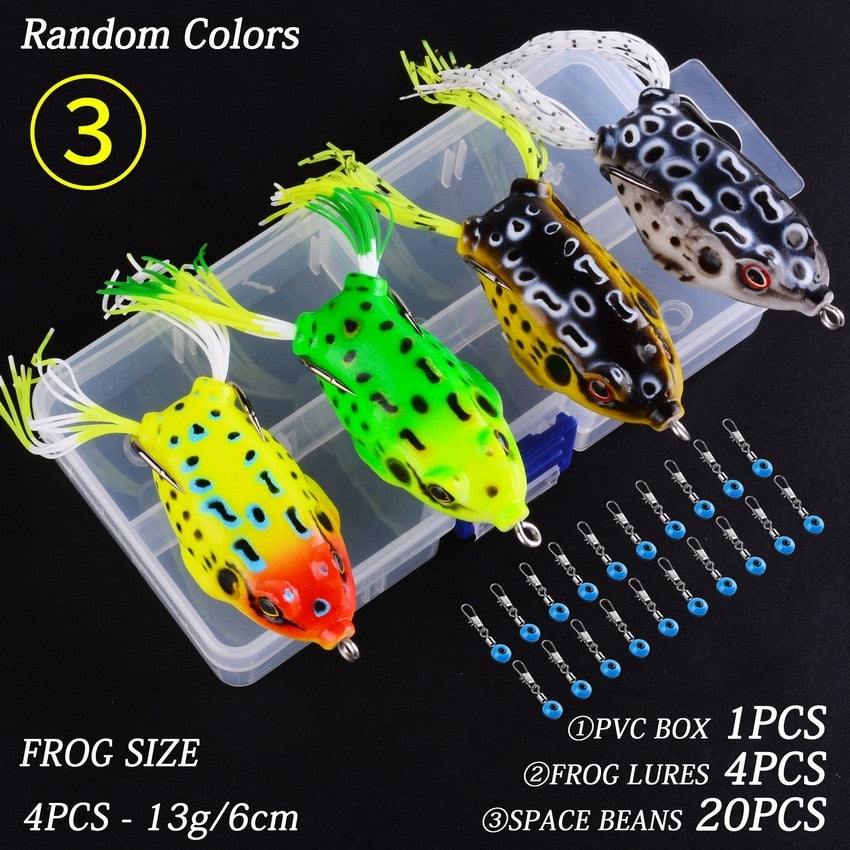 Soft Frog Fishing Lures 4 pcs + 20 space beans + 1 pvc box